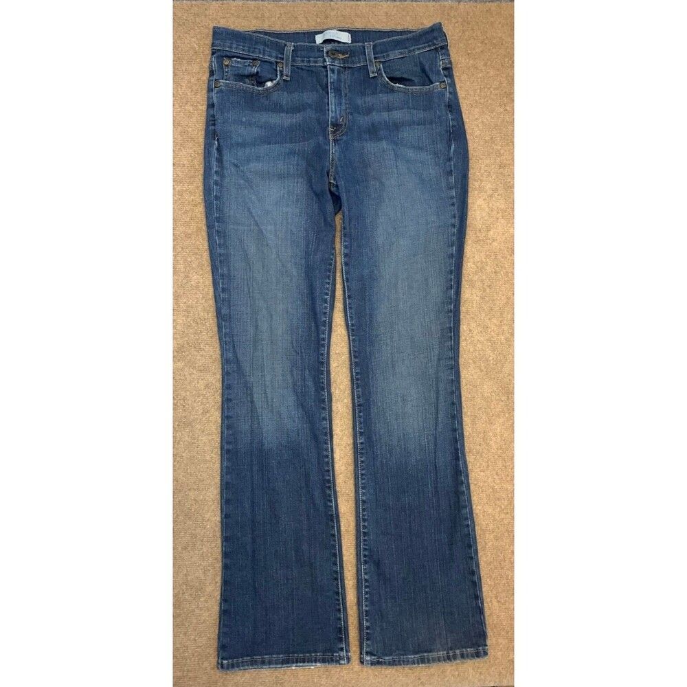 Levis 515 Jeans Womens 12/32 Tall Bootcut Mid Rise Whiskered Dark Wash Denim